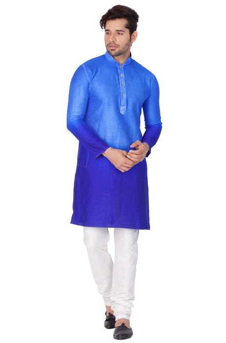 Ethniqndia  Men's Blue Cotton Silk Blend Kurta and Pyjama Set