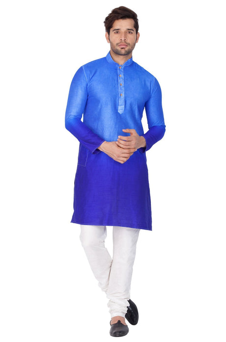 Ethniqndia  Men's Blue Cotton Silk Blend Kurta and Pyjama Set