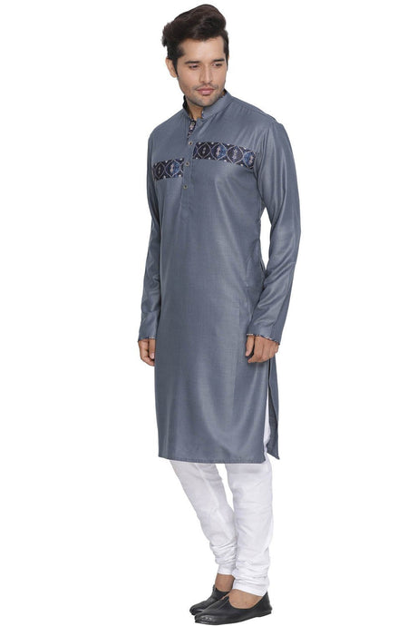 Ethniqndia Men's Grey Cotton Blend Kurta and Pyjama Set