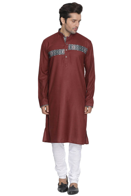 Ethniqndia Men's Maroon Color Cotton Blend Kurta and Pyjama Set