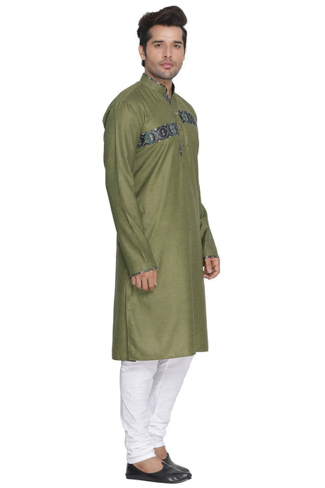 Ethniqndia Men's Green Cotton Blend Kurta and Pyjama Set