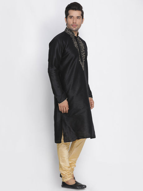 Ethniqndia Men's Black Cotton Silk Blend Kurta and Pyjama Set