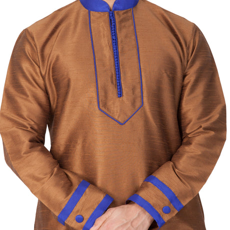 Ethniqndia Men's Brown Cotton Silk Blend Kurta