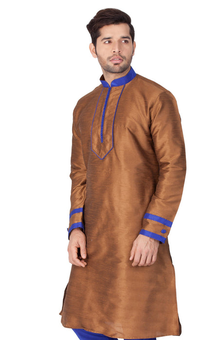 Ethniqndia Men's Brown Cotton Silk Blend Kurta