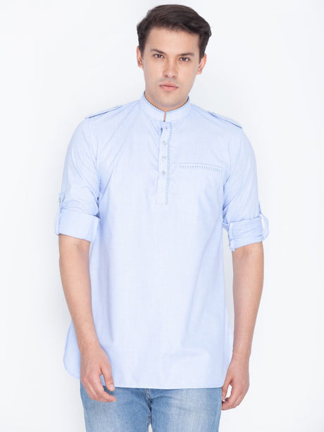 Ethniqndia Men's Blue Cotton Kurta