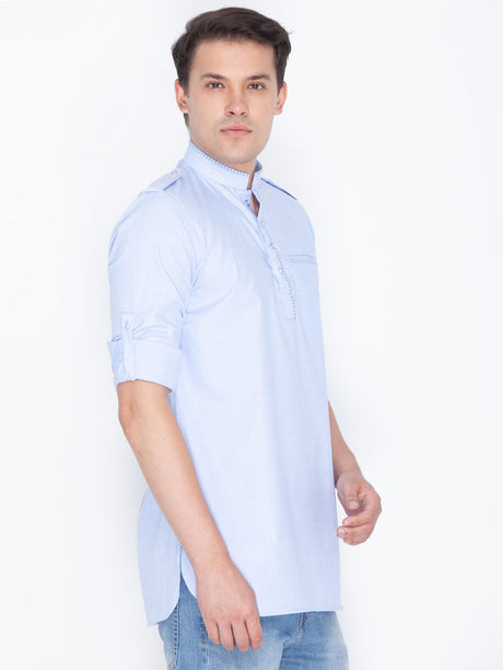 Ethniqndia Men's Blue Cotton Kurta