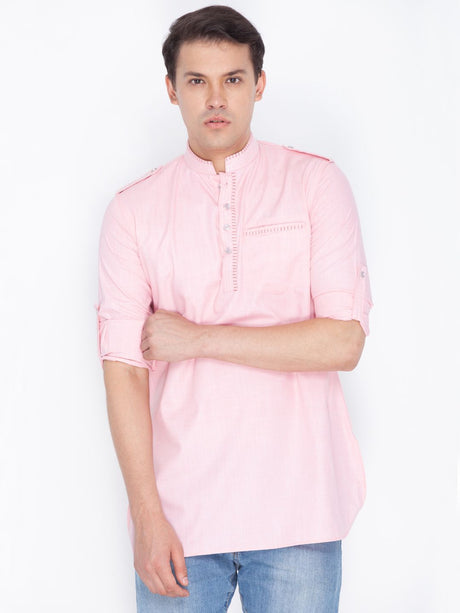 Men's Pink Cotton Short Kurta