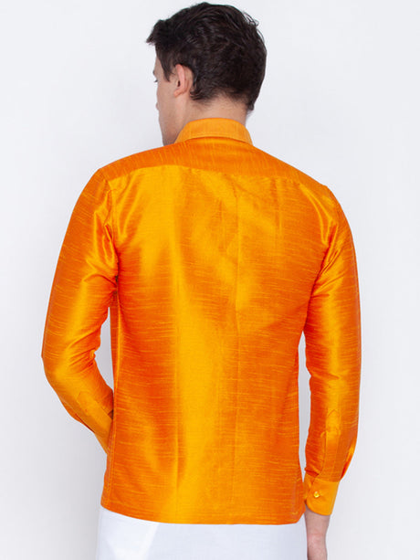 VM By Ethniqndia Men's Orange Silk Blend Ethnic Shirt