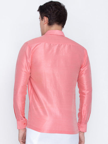 VM By Ethniqndia Men's Pink Silk Blend Ethnic Shirt