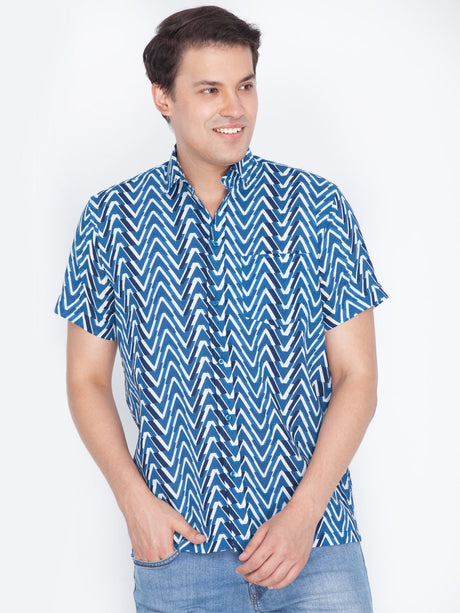 Ethniqndia Men's Blue Cotton Ethnic Shirt