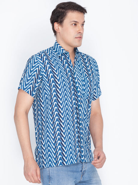 Ethniqndia Men's Blue Cotton Ethnic Shirt