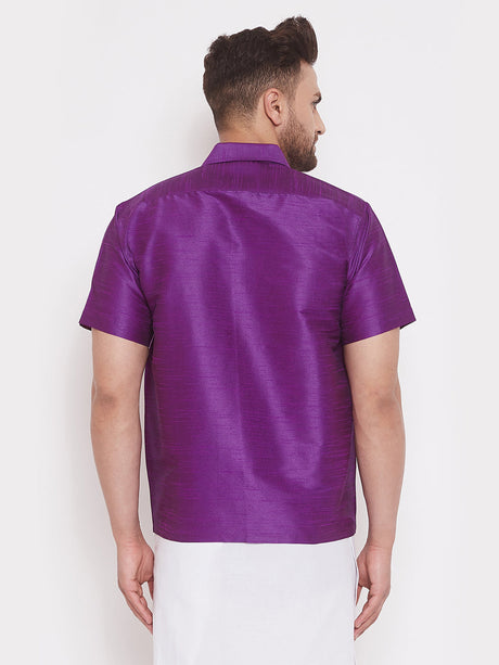 VM By Ethniqndia Men's Purple Silk Blend Ethnic Shirt