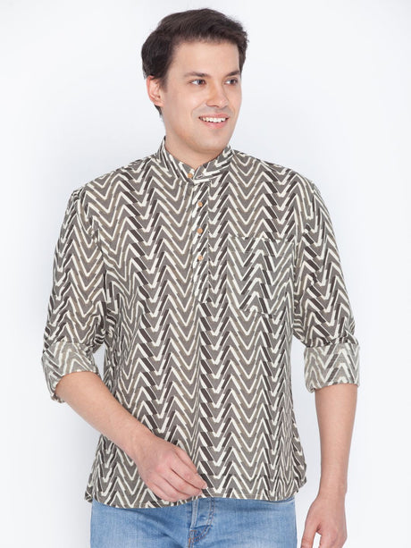 Ethniqndia Men's Brown Color Cotton Short Kurta