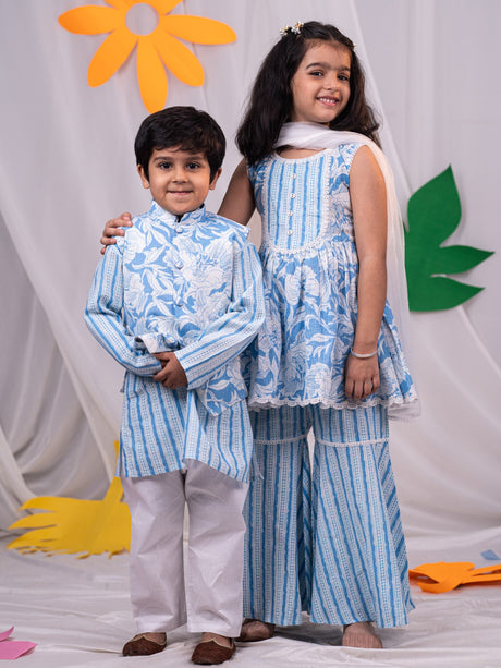 Ethniqndia Blue BHAI BEHEN Siblings Matching Set