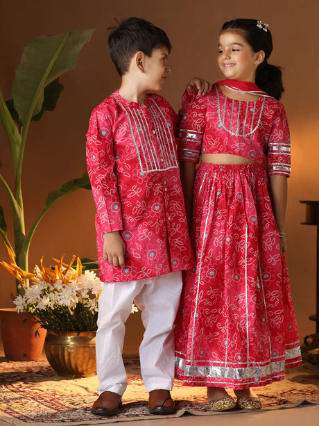 Ethniqndia Pink And White BHAI BEHEN Siblings Matching Set