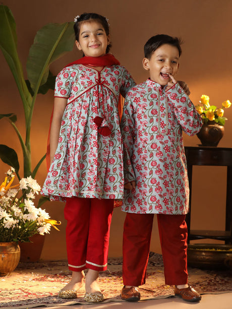 Ethniqndia Multicolour And White BHAI BEHEN Siblings Matching Set