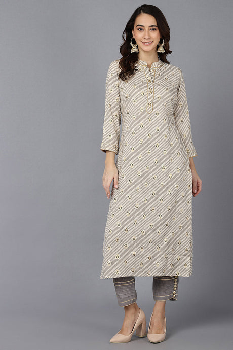 Beige Cotton Straight Kurta | Ethniqndia - Made In INDIA.