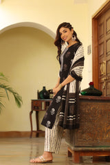 Women Black & White Printed Kurta with Trousers & Dupatta | Ethniqndia - Made In INDIA.