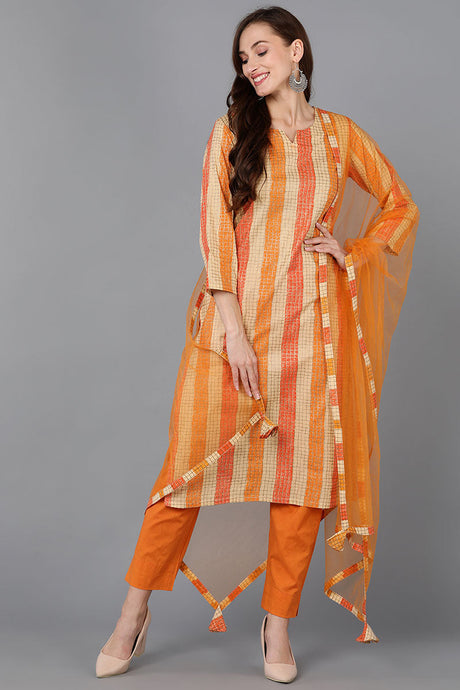 Beige Rayon Blend Checks Straight Kurta Pant With Dupatta | Ethniqndia - Made In INDIA.