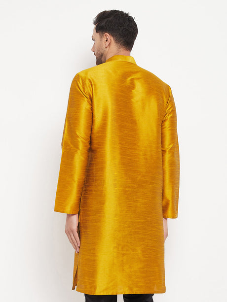 VM BY Ethniqndia Men's Mustard Cotton Silk Blend Kurta