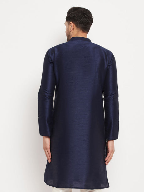 VM BY Ethniqndia Men's Dark Blue Cotton Silk Blend Kurta