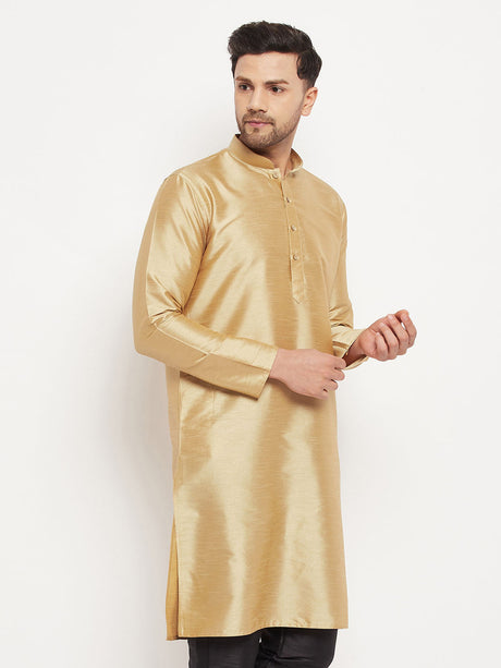 VM BY Ethniqndia Men's Gold Cotton Silk Blend Kurta