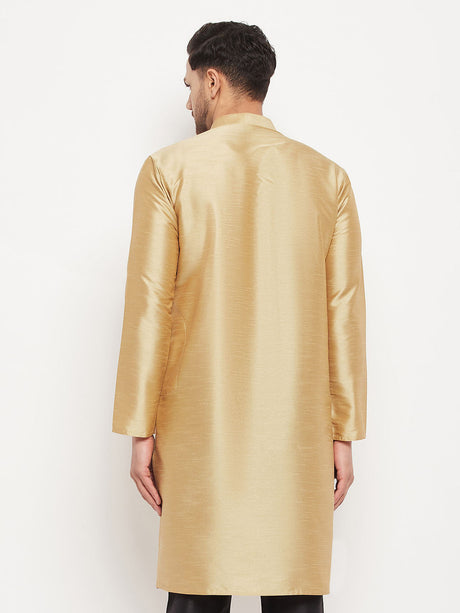 VM BY Ethniqndia Men's Gold Cotton Silk Blend Kurta