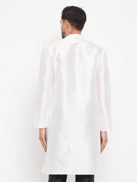 VM BY Ethniqndia Men's White Cotton Silk Blend Kurta