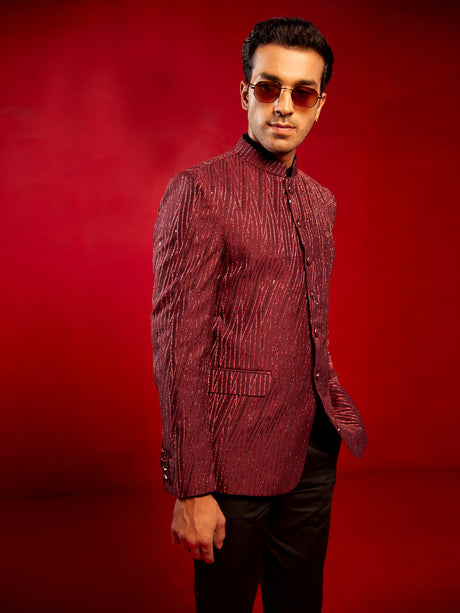 Ethniqndia Men's Maroon Sequined Jodhpuri