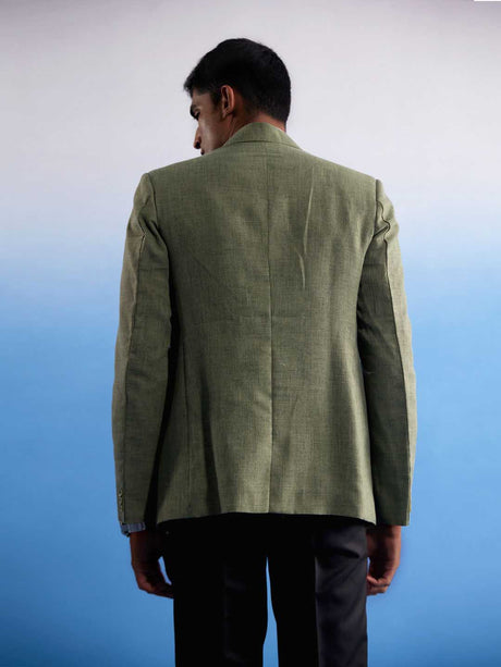 Ethniqndia Men's Green Jute Cotton Blazer